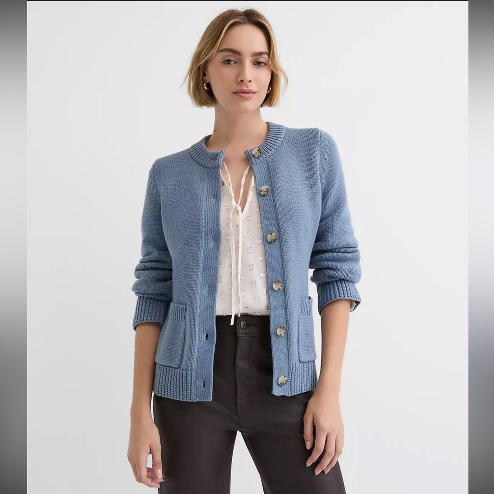 LOFT NWOT Waisted Patch Pocket Cardigan, Size S, Dusty Blue